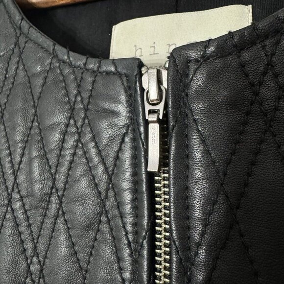 HINGE Seattle Nordstrom’s Diamond Quilted Leather Jacket Zip Black Size Small - Picture 6 of 13
